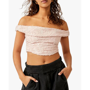 Free People Castille Corset Off the Shoulder Crop Top Sz XL Pink Rose Smoke NWOT